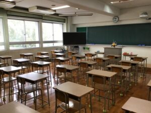 インフルエンザの流行に注意したい学校の教室