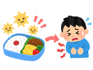 黄色ブドウ球菌に汚染された弁当を食べて体調不良になるイメージ