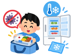 弁当の保冷と冷蔵保存で菌の増殖を防ぐイメージ